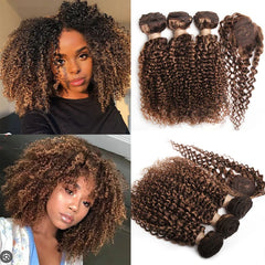 Ombre Curly Human Hair Bundles with Closure - Pure Hair Gaze