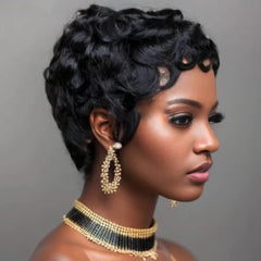 Short Synthetic Pixie Cut Water Wave Wig - Pure Hair Gaze