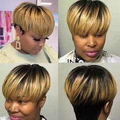 Ombre Color Pixie Cut Wig Machine Made Human Hair Wigs - Pure Hair Gaze