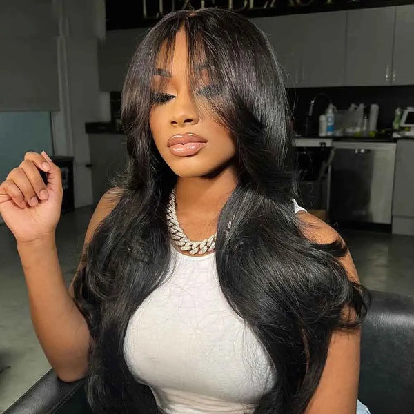 Curtain Bangs Wigs Body Wave Lace Front Human Hair Wig With Bang