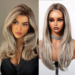 Blonde Synthetic Wigs Dark Root Hairline - Pure Hair Gaze