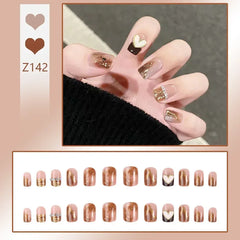 24pcs Reusable Press-On Fake Nails with Designs - Aurora Diamond Tips - Pure Hair Gaze