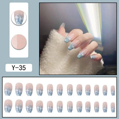 24pcs Reusable Press-On Fake Nails with Designs - Aurora Diamond Tips - Pure Hair Gaze