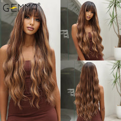 Blonde Long Straight Synthetic Wigs with Bangs - Pure Hair Gaze