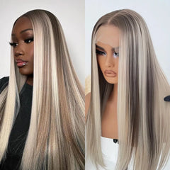 Highlight Ash Blonde Straight Synthetic Lace Wig - Pure Hair Gaze