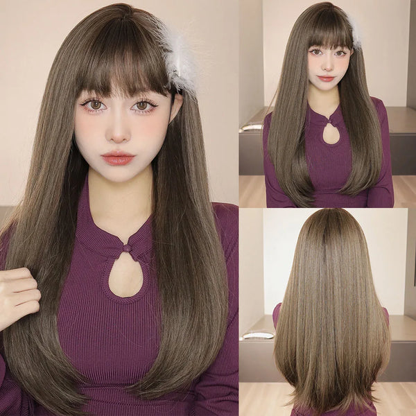 Long Straight Synthetic Wig with Bangs