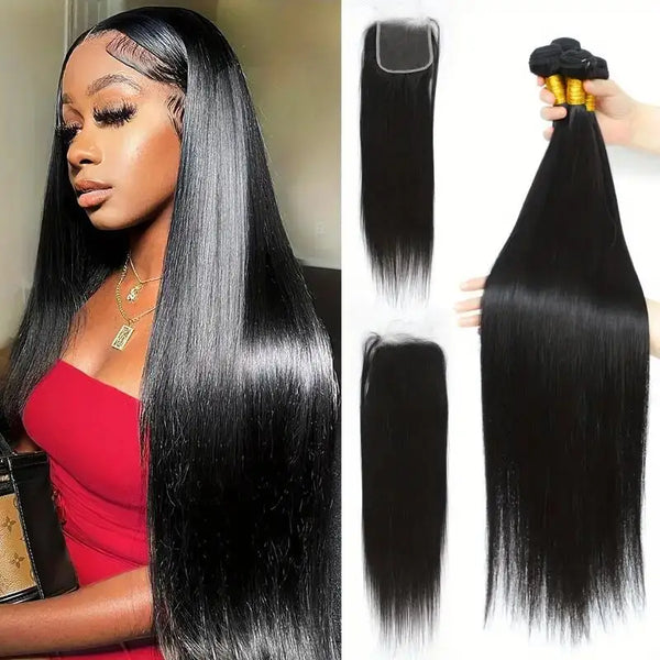 Indian Human Hair Straight Bundles With Closure