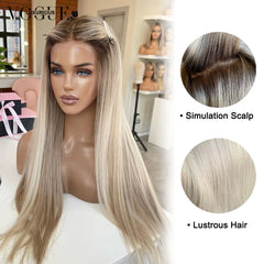 Cream Blonde Straight 100% Real Human Hair Wig Ash Blonde 200% Density Salon Hair Coloring Wig 13x6 Lace Front Wig For Women - Pure Hair Gaze