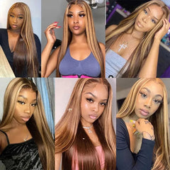 P4/27 Honey Blonde Human Hair Straight Lace Frontal Wig - Pure Hair Gaze