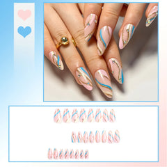 24pcs Reusable Press-On Fake Nails with Designs - Aurora Diamond Tips - Pure Hair Gaze