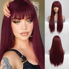 Burgundy Heat Resistant Synthetic No Lace Wig - Pure Hair Gaze