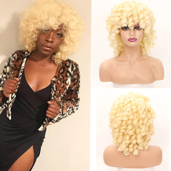 Honey Blonde 613 Afro Curly Synthetic Wig