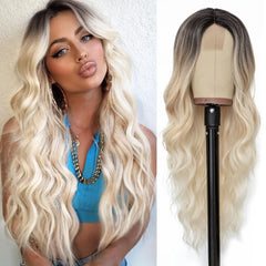 Long Platinum Blonde Wavy Synthetic Wig - Pure Hair Gaze