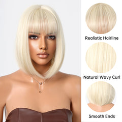 Platinum Blonde Short Bob Wig with Bangs - Pure Hair Gaze