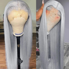 Ash Blonde Grey Human Hair Lace Front Wig - Pure Hair Gaze