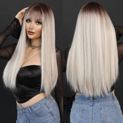 Natural Soft High Density Ash Blonde Wig with Bangs - Pure Hair Gaze