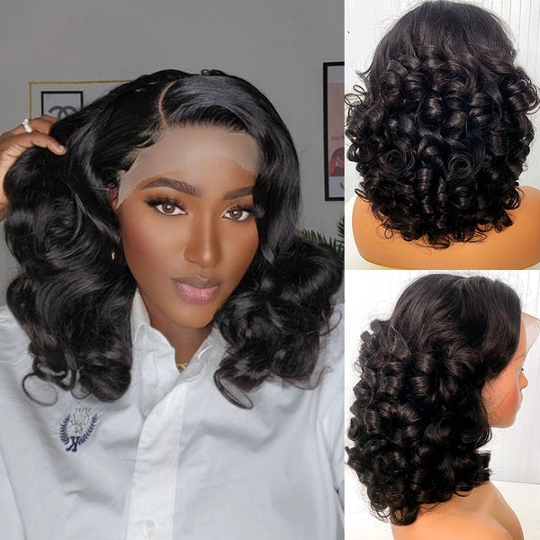 Double Drown Bouncy Wave 4x4 Lace Closure HD Glueless Wig