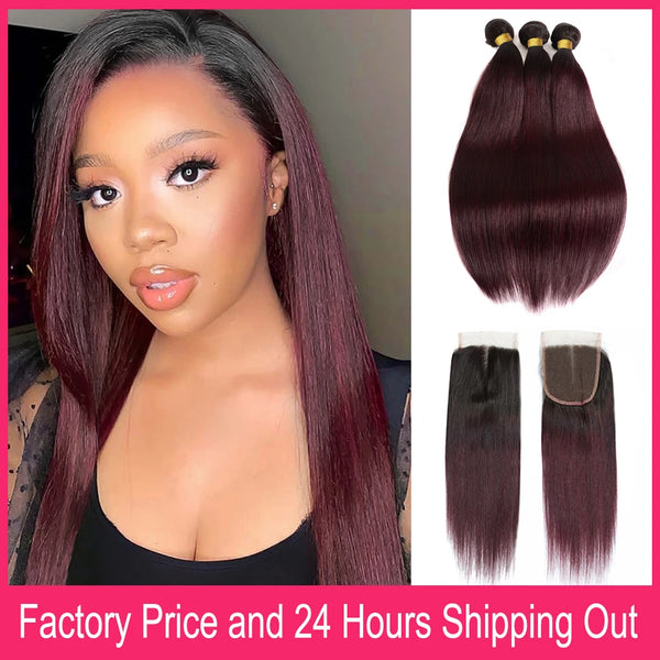 4x4 Lace Closure 100% Human Hair Ombre Hair Bundles