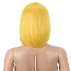 10 Inch Short Straight Bob Yellow Wig With Bangs - Pure Hair Gaze