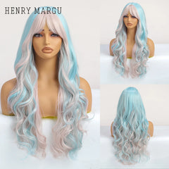 Ash Blonde Synthetic Long Wavy Wig with Bangs - Pure Hair Gaze