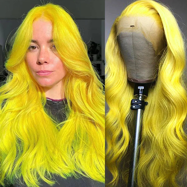 Natural Hairline Long Wavy Yellow Wig