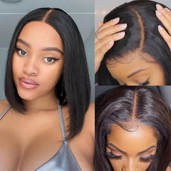 Put on and Go Glueless Wig Human Hair Pre Plucked Pre Cut Lace Bleached Knots Straight Short Bob Wigs Human Hair For Black Women - Pure Hair Gaze