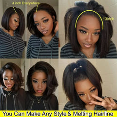 Yaki Straigt Short Bob Wig Glueless Kinky Straight Lace Front Human Hair Wigs For Women Ready To Wear HD Transparent Lace Wig - Pure Hair Gaze