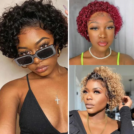 Curly Wigs - Pixie Cut - Human Hair - Short Curly - Lace Front - Pure Hair Gaze