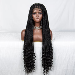 Full Lace Synthetic Box Braided Wig With Curly Ends - Pure Hair Gaze