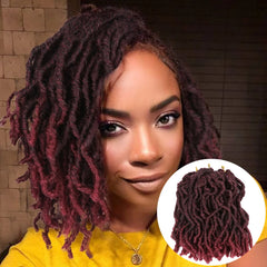 Chic 8" Short Crochet Faux Locs - Black Burgundy Synthetic Hair Extensions, Heat Resistant - Pure Hair Gaze