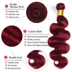 Red Colored Human Hair Body Wave Bundles - Pure Hair Gaze