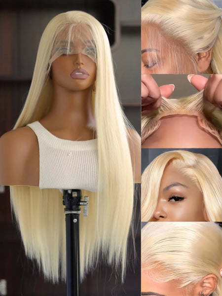 Preplucked Heat Resistant Fiber Platinum Blonde Wigs