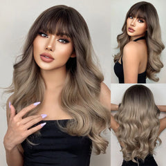 Ash Blonde Synthetic Long Wavy Wig with Bangs - Pure Hair Gaze