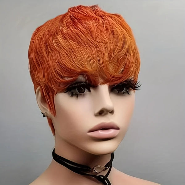 Ginger Color Short Peruvian Hair Wig with Bangs
