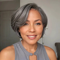 Salt And Pepper Boss Look | Short Pixie Cut 5x5 Frontal Lace C Part Wig 100% Human Hair - Pure Hair Gaze