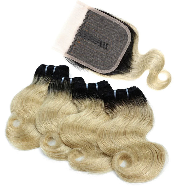 Remy Brazilian Ombre Human Hair 4 Bundles With Closure