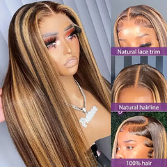 Chic Blonde Highlights Straight Wig - HD Lace Front 13x4/13x6, 360 Full Lace, Glueless Pre-Plucked Human Hair - Pure Hair Gaze