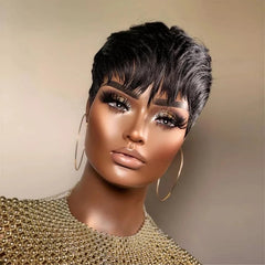 Pixie Cut Human Hair Natural Black Wig - Pure Hair Gaze