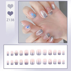 24pcs Reusable Press-On Fake Nails with Designs - Aurora Diamond Tips - Pure Hair Gaze