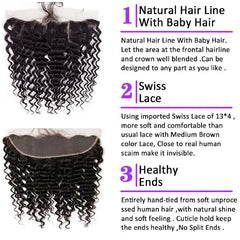 13x4 Transparent Lace Frontal Deep Wave Human Hair Bundles - Pure Hair Gaze