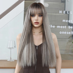 Natural Soft High Density Ash Blonde Wig with Bangs - Pure Hair Gaze