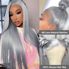 Ash Blonde Grey Human Hair Lace Front Wig - Pure Hair Gaze