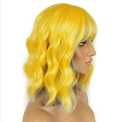 Women Short Yellow Wig with Bangs - Pure Hair Gaze