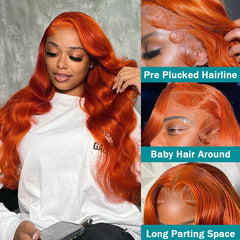 Body Wave Ginger Orange Lace Front Wig 13 - Pure Hair Gaze