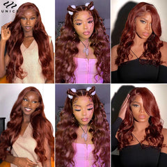 7X5 Invisible Knots Lace Wig Human Hair Reddish Brown Body Wave Wig Pre Cut Pre Plucked Pre Plucked Glueless Wear Go Wigs - Pure Hair Gaze