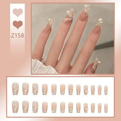 24pcs Reusable Press-On Fake Nails with Designs - Aurora Diamond Tips - Pure Hair Gaze