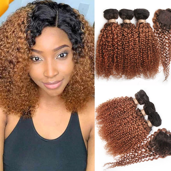 Ombre Curly Human Hair Bundles with Closure