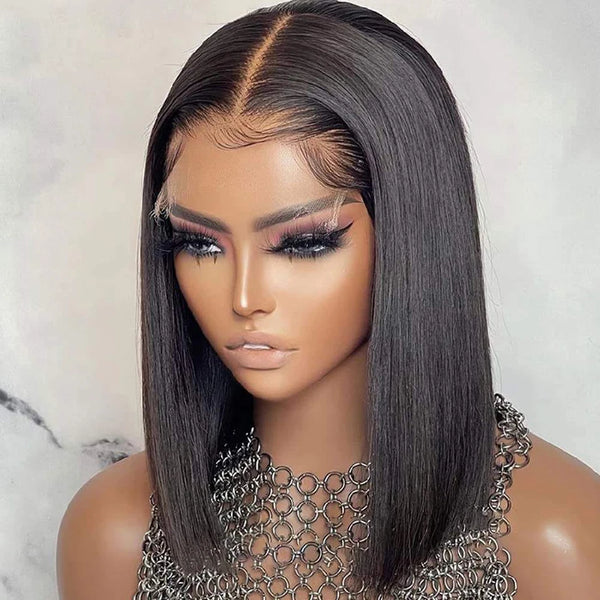 Double Drawn Glueless Short Bob Wig Human Hair Raw Vietnamese Bone Straight Human Hair Wigs Pre Cut 13x4 Hd Lace Wigs On Sale