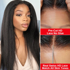 Yaki Kinky Straight Human Hair Wigs Glueless Wig 100% Human Hair - Pure Hair Gaze