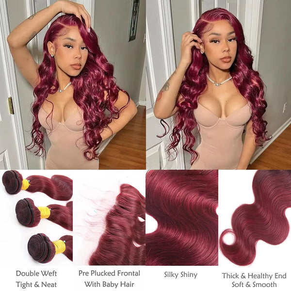 Red Colored Human Hair Body Wave Bundles